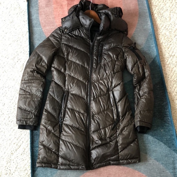 Andrew Marc Chocolate Duck Down Trench Coat Puffer Jacket - Picture 7 of 16